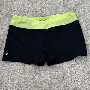 Under Armour Black spandex bike Shorts fitted Neon Yellow heatgear large